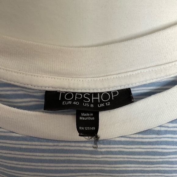 Topshop Blue and White Crop T-Shirt with Lace - Picture 4 of 5